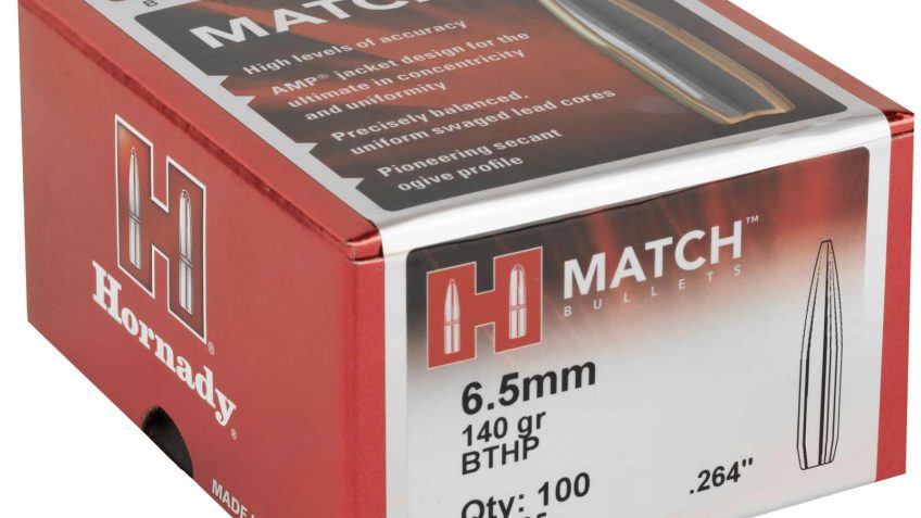 Hornady Match, .264 Diameter, 6.5MM, 140 Grain, Boat Tail Hollow Point, 100 Count 26335